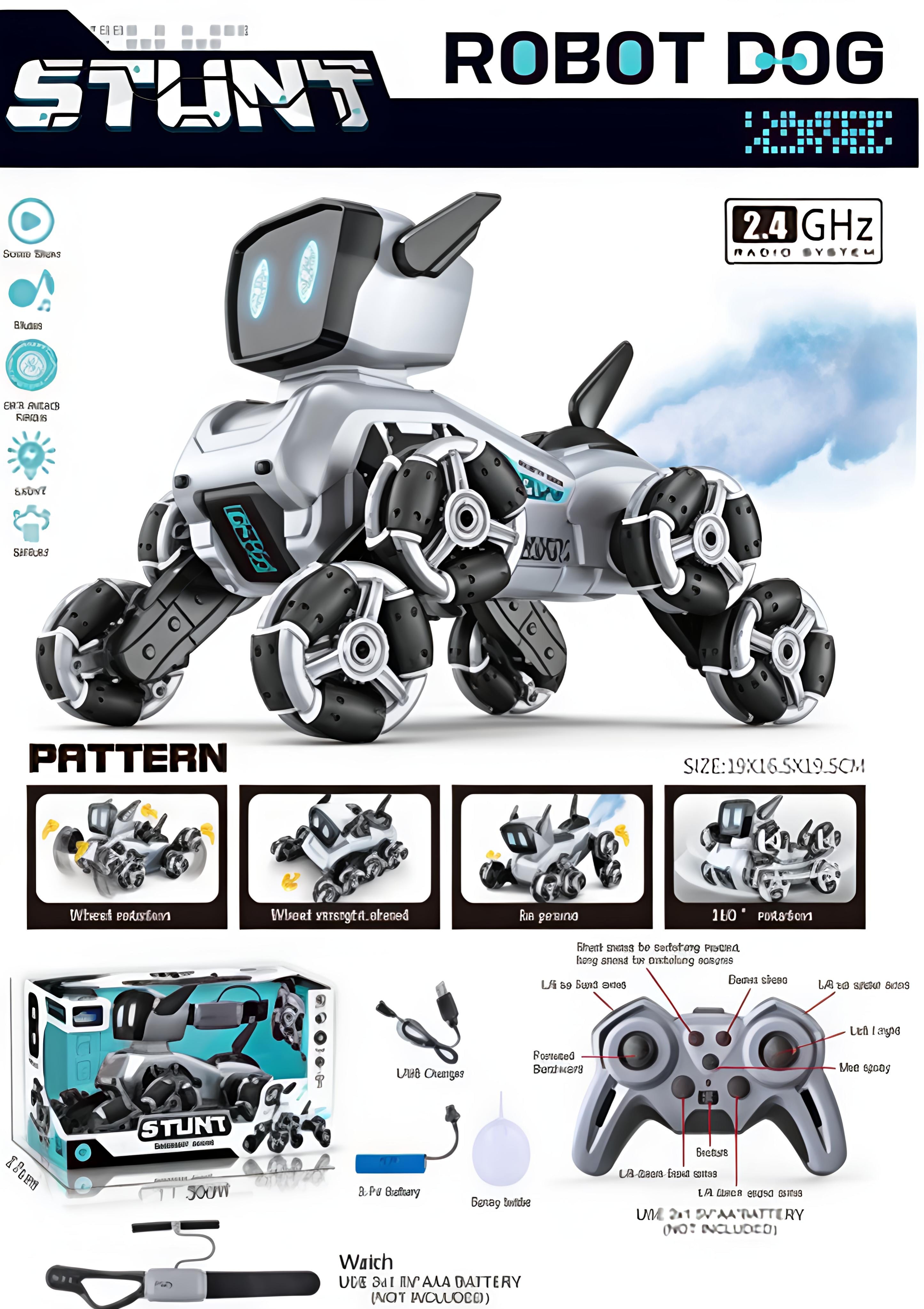 2.4GHz RC Intelligent Stunt Robot Dog with Gesture Control & Mist Spray