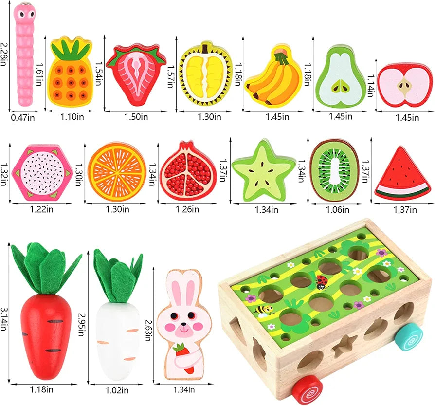 Wooden Harvest Play Cart – Pull & Sort Fruits & Veggies