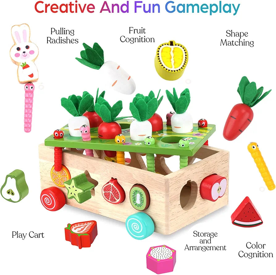 Wooden Harvest Play Cart – Pull & Sort Fruits & Veggies