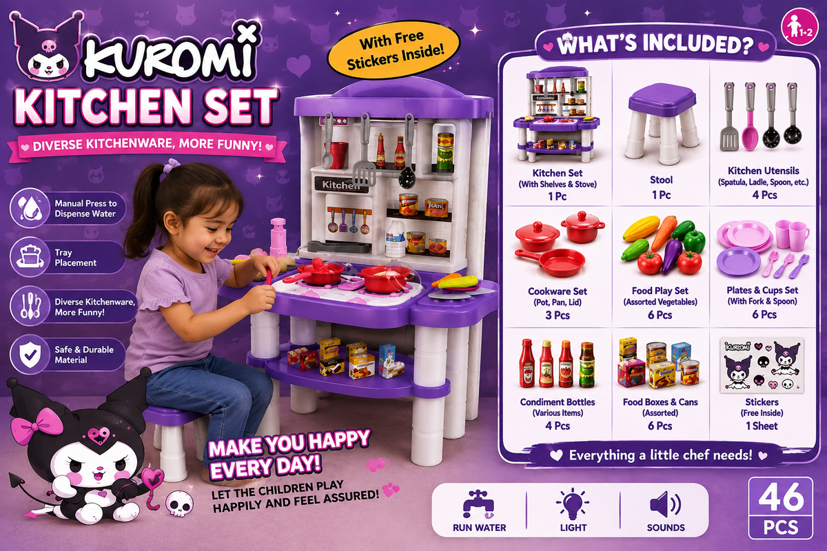 Kids Kitchen Play Set –Kitty Themed Pretend Kitchen (46 Pcs)