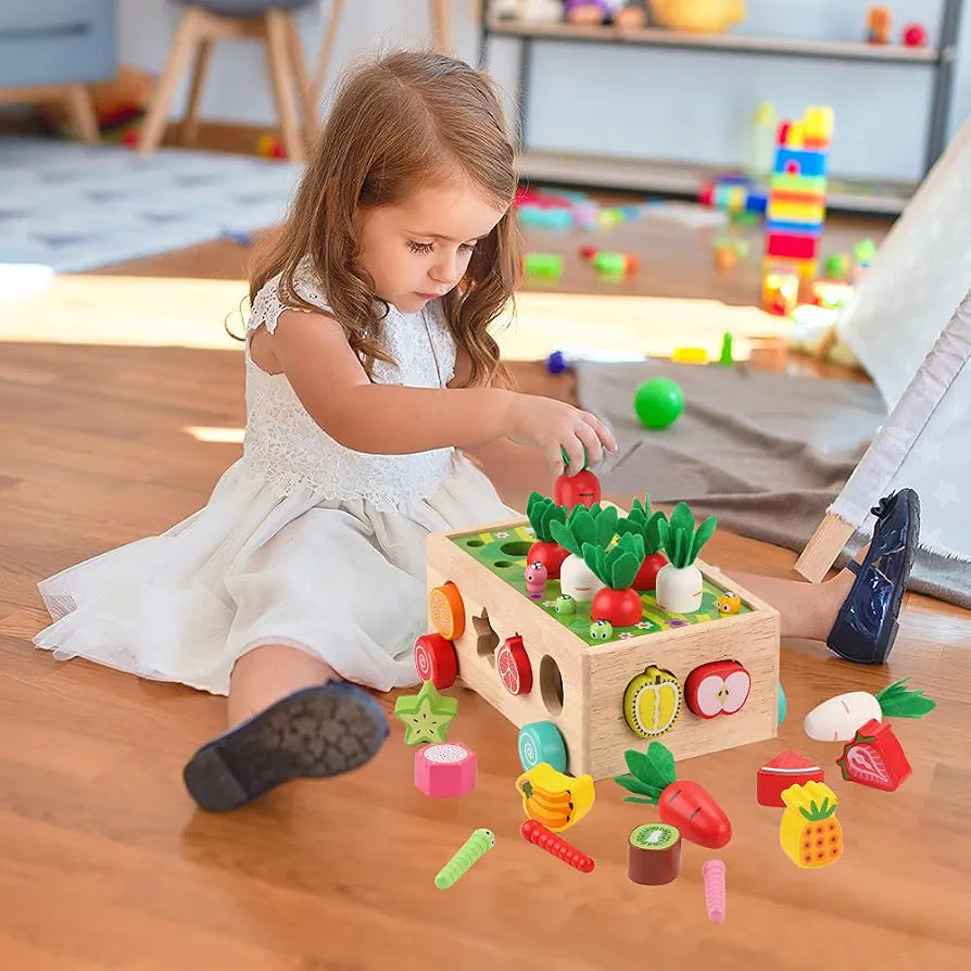 Wooden Harvest Play Cart – Pull & Sort Fruits & Veggies