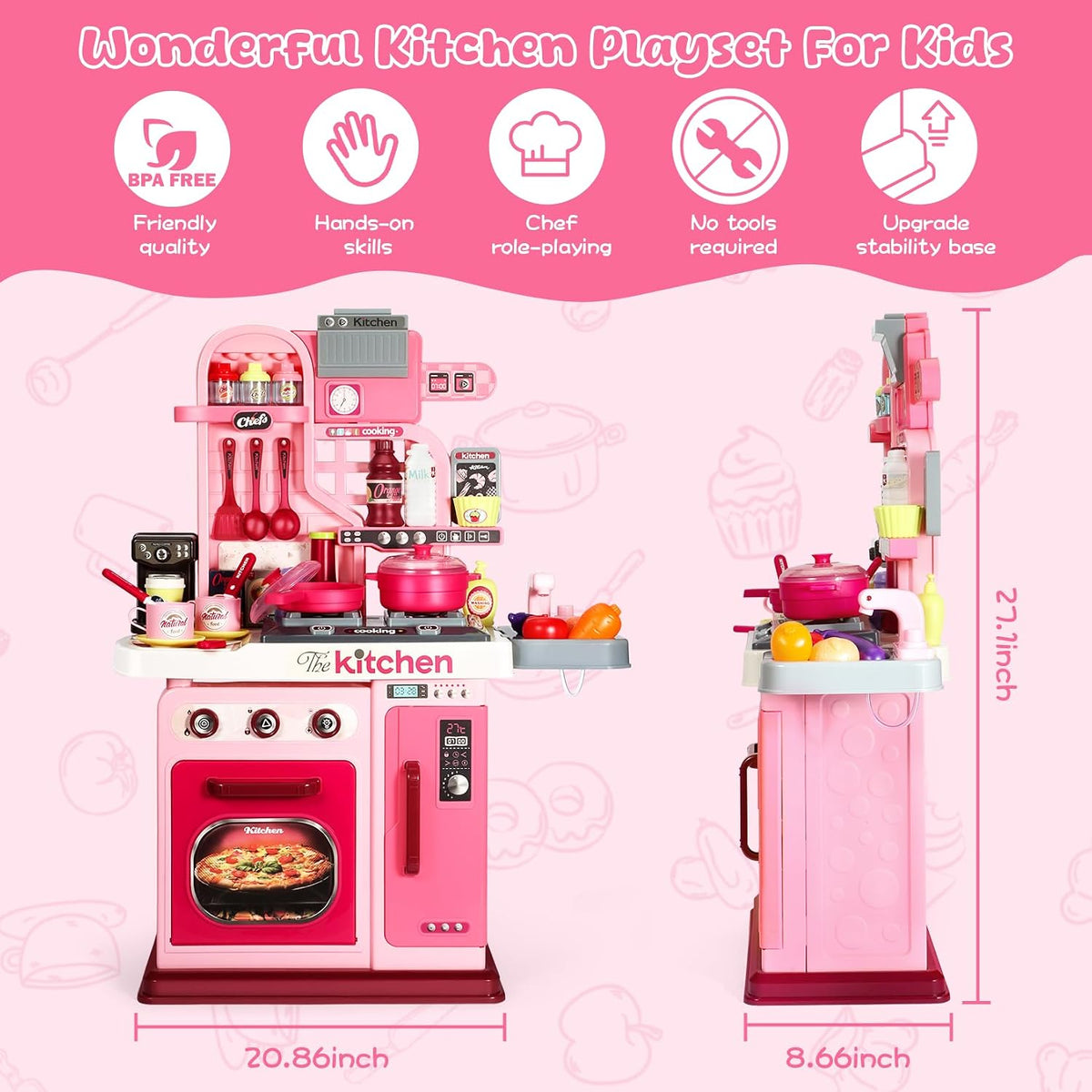 Pink Pretend Play Kitchen Playset for Kids