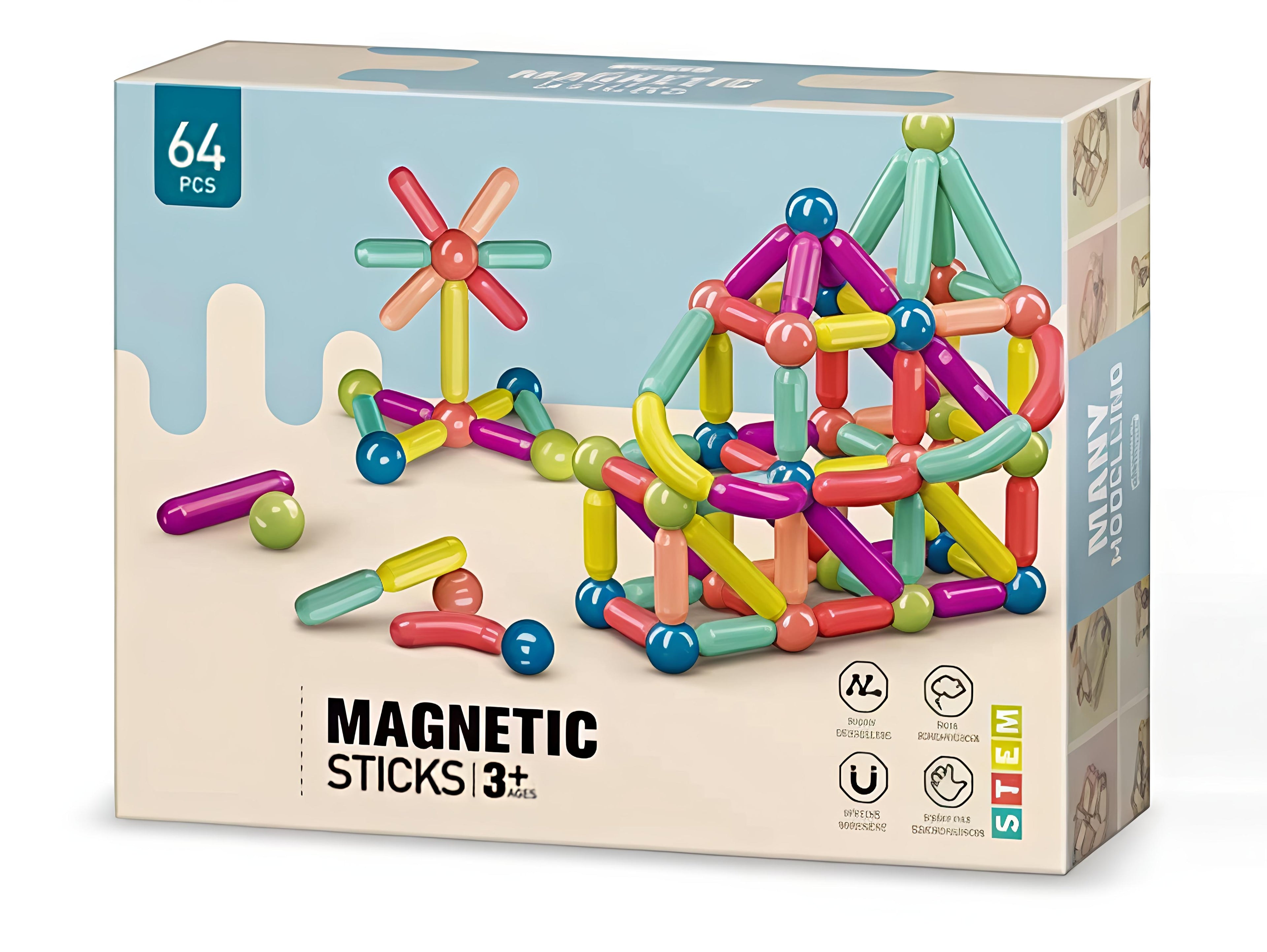 64 PCS Magnetic Building Sticks & Balls Construction Set